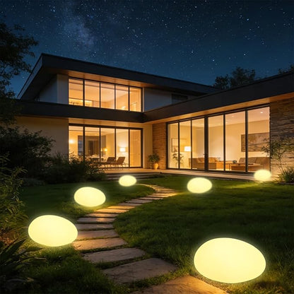 Solar Powered Outdoor Lights - Waterproof Garden Path Lighting, Pebble Shape Landscape Lights for Yard, Lawn, Patio, Walkway, Warm Light
