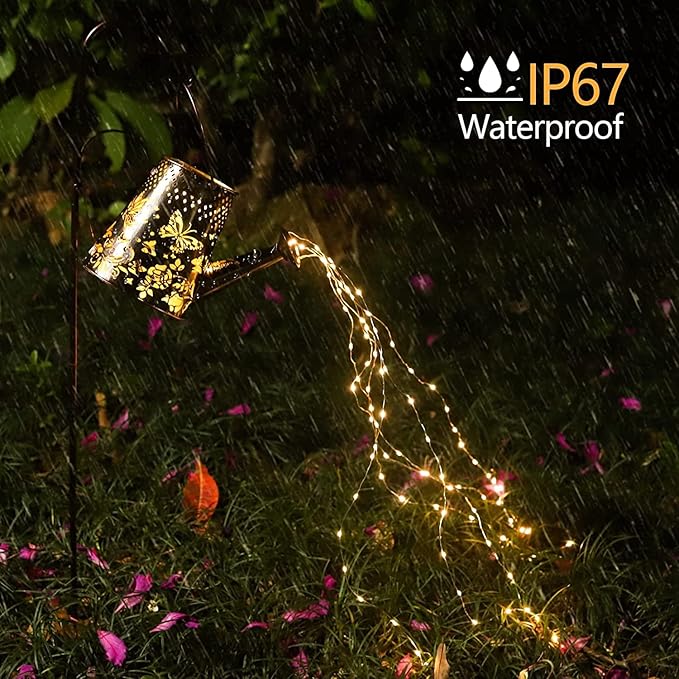 Solar Watering Can Lights Outdoor Garden, LED Butterfly Fairy Light Hanging Waterproof Butterfly Pattern Design,Decorative Retro Shower Lights for Garden Table Patio Yard Pathway Walkway(with Bracket)