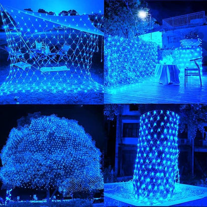 2 PACK Outdoor Garden Light - Waterproof Net Lights, 200 LED Battery Operated Tree String Light with 8 Modes, Mesh Curtain Lights for Garden Patio Yard Christmas Party Tree and Holiday Decor( Blue)