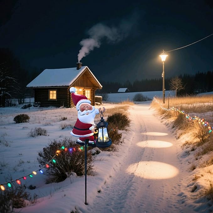 Christmas Solar Kettle Lights, Light Solar Santa Claus Watering Can LED Light, Waterproof Solar Powered Lawn Decorative Lights for Outdoor Christmas Pathway Decoration (Warm White A, Lantern)