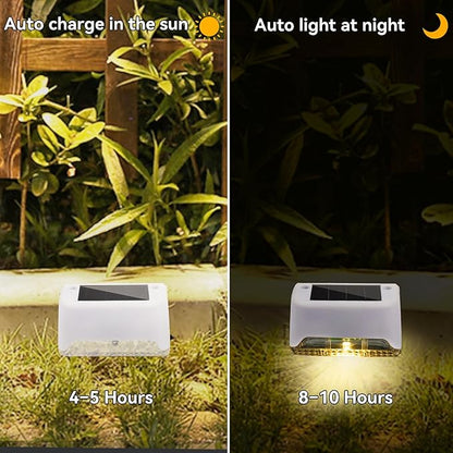 4 Pack Solar Deck Lights Outdoor Small Waterproof LED Step Lamp Outside Decoration Lighting for Stairs, Railing, Fence, Patio, Pool, Balcony, Retaining Wall, Patio, No Drill Instal(White Shell)