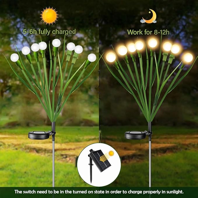 Firefly Lights Solar Outdoor Green Stem Twinkle,Swaying Garden Lights with Leaves,Landscape Path Light,Weatherproof Flickering Bubble Path Décor for Yard Patio Pathway Decoration Warm White(2 Pack)