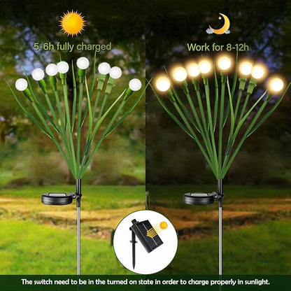 Firefly Lights Solar Outdoor Green Stem Twinkle,Swaying Garden Lights with Leaves,Landscape Path Light,Weatherproof Flickering Bubble Path Décor for Yard Patio Pathway Decoration Warm White(2 Pack)