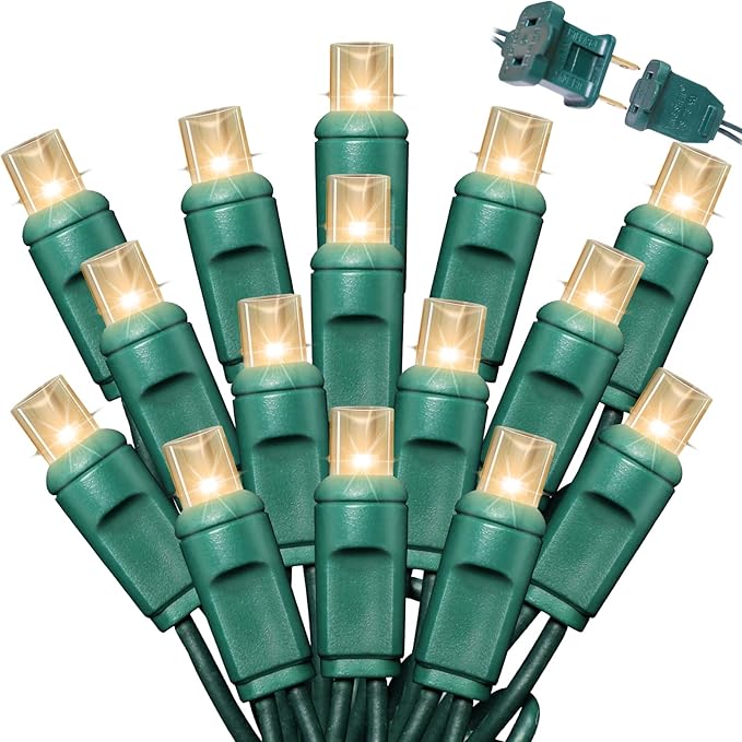 LAMPHOME 600LED (12pk of 50L) String Lights,LED Christmas Lights, 6" SPACING,Green Wire,Warm White