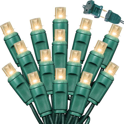 LAMPHOME 600LED (12pk of 50L) String Lights,LED Christmas Lights, 6" SPACING,Green Wire,Warm White