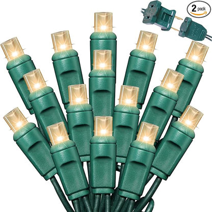 LAMPHOME 100Count (2pk of 50L) String Lights, LED Christmas Lights, 6" SPACING,Green Wire,Warm White
