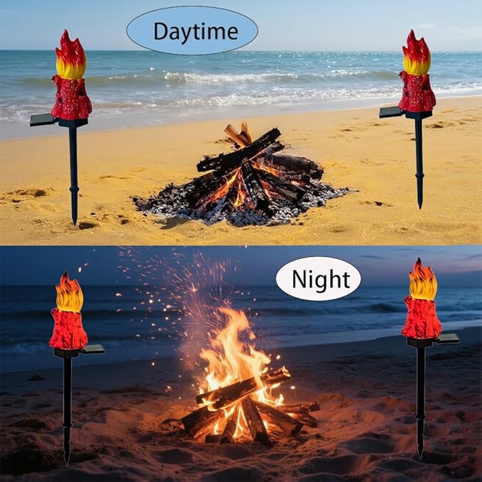 Solar Lights Outdoor，Flame-Shaped Waterproof Auto On/Off Solar Christmas Lights for Balcony, Terrace, Lawn, Courtyard, Garden, Beach. (Long)