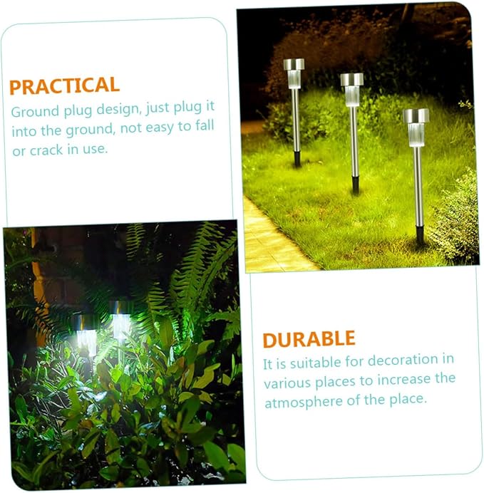 6pcs Solar Path Lights Outdoor Lamps Stainless Steel White LED Garden Landscape Lighting for Driveway and Lawn Decoration