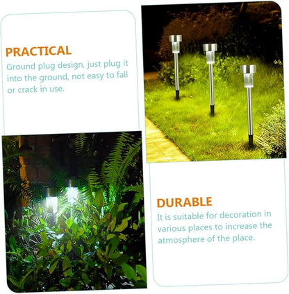6pcs Solar Path Lights Outdoor Lamps Stainless Steel White LED Garden Landscape Lighting for Driveway and Lawn Decoration
