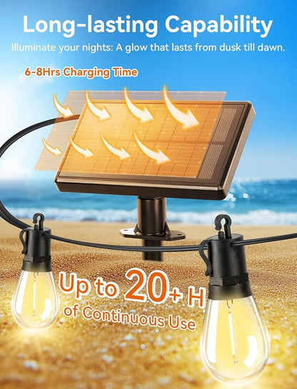 Brightever Solar Powered Outdoor String Lights with Remote, 27FT Commercial Grade Waterproof Solar Patio Lights, 12+1 Shatterproof LED Bulbs 3 Lighting Modes, Dimmable Solar Lighting for Outside