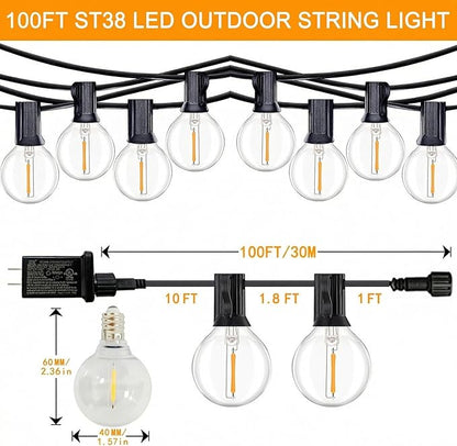 Outdoor LED String Lights with 100 Feet G40 Globe 52 Plastic Bulbs(2 Spare), Waterproof Hanging Light for Patio Backyard Porch Balcony Party Decoration