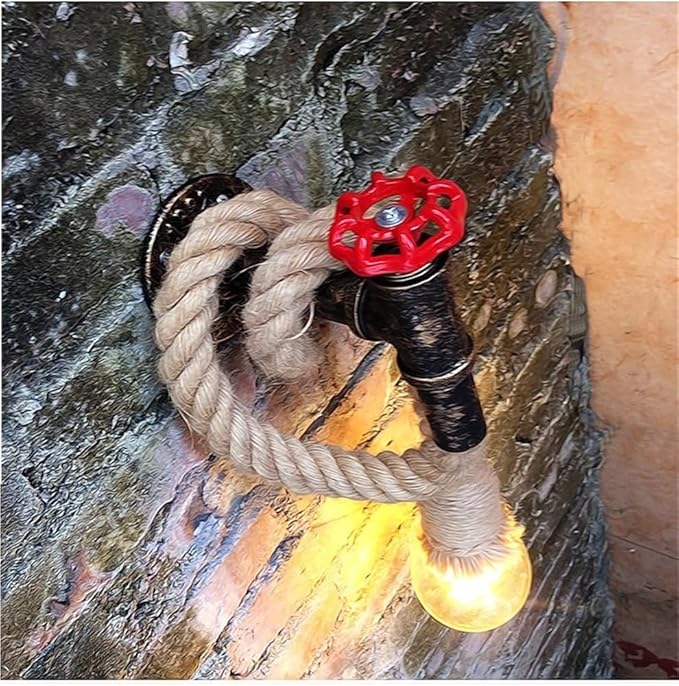 Creative Water Pipe Wall Sconce, Retro Hemp Rope Wall Lamp, Industrial Style Wall Light, Cafe, Restaurant | Lumora