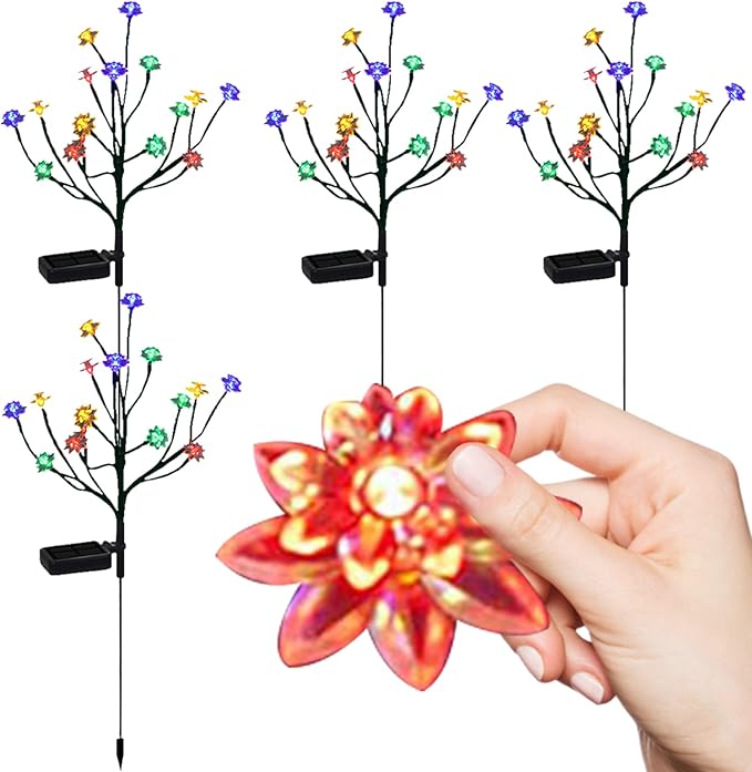 Solar Flower Stake Lamps, 66cm/26inch Solar LED Cherry Blossom Garden Lights, Waterproof Colorful Landscape Lights, Garden Decorative Lamp for Yard Patio Pathway (4pcs)