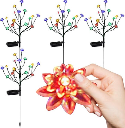 Solar Flower Stake Lamps, 66cm/26inch Solar LED Cherry Blossom Garden Lights, Waterproof Colorful Landscape Lights, Garden Decorative Lamp for Yard Patio Pathway (4pcs)
