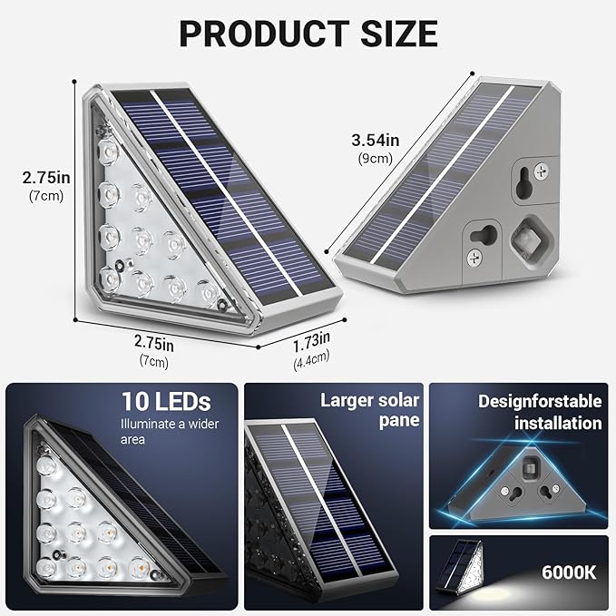 NIORSUN Solar Stair Lights Outdoor Waterproof IP67, 12 Pack Auto On/Off Solar Step Lights for Steps, Patio, Porch, Deck Decor, Cool White
