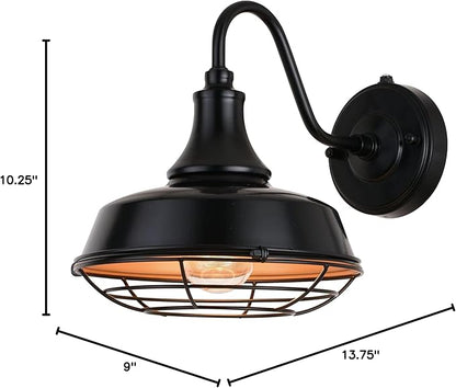 VAXCEL Dorado 10.25 in. H 1-Light Dark Bronze and Light Gold Dusk to Dawn Sensor Industrial Outdoor Wall Sconce, Gooseneck Metal Shade, LED Compatible for Exterior Porch Patio Front Door or Garage