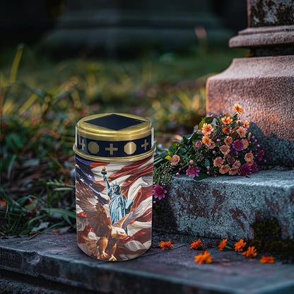 US Flag Eagle Cemetery Lights - Solar Powered Outdoor Garden & Landscape Lights - Waterproof, Fairylights