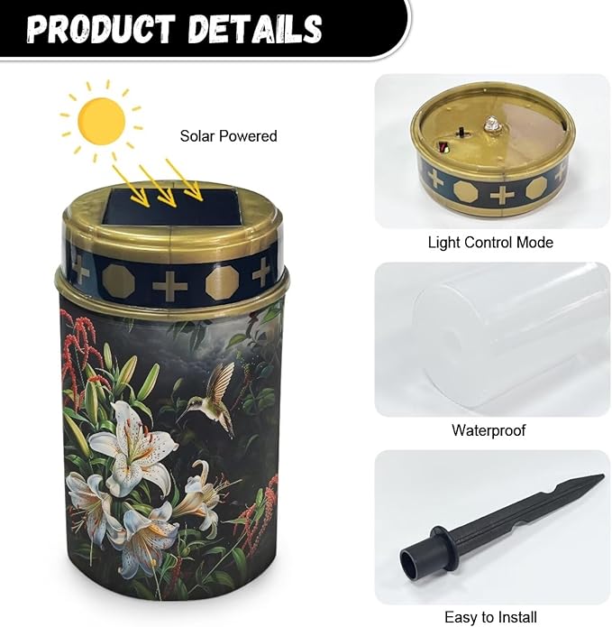 Hummingbird Lily Flower Solar Garden Lights for Easter Outdoor Waterproof Cemetery Decorations Outdoor Lights, Multipurpose Solar Lights Decorative Memorial Lights for Loss of Loved One
