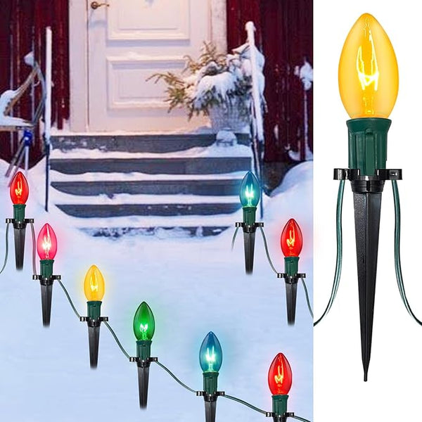 SUNSGNE Christmas Pathway Lights Outdoor, 38FT Colored Christmas Lights with 25 C9 Multicolor Bulbs and 25 Plastic | Lumora