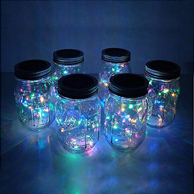 Decorman Solar Mason Jar Lid Lights, 6 Pack 20 LED Waterproof String Fairy Star Firefly Jar Lids Lights for Patio | Lumora
