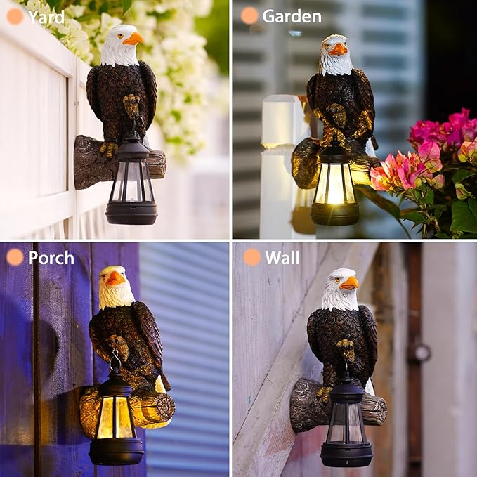 Eagle Tree Hugger with Solar Lantern - Resin Eagle Statue for Outdoor Garden Decor - Ideal Eagle Housewarming & | Lumora