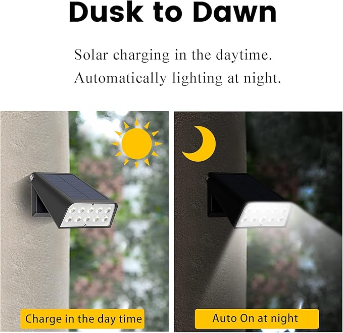 Outdoor Spotlight Solar Powered, Dusk to Dawn Deck Lights, 2-Mode 90° Adjustable Ideal for Wet Location, Bright | Lumora
