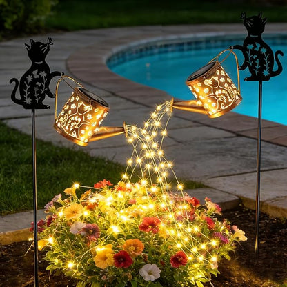 Solar Outdoor Garden Decorative, Watering Can with Light, Featuring Metal Cat Silhouette Garden Stake, Mother's Day Gift for Women, Waterproof Garden Decor (1 Pc Cat Watering Can Light)