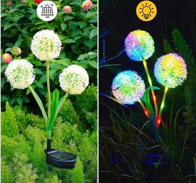 Solar Garden Lights Outdoor Decorative Glowing Dandelion Flower Lights for Outside Garden Decor Yard Patio Landscape Pathway Lawn Decorations (Color 3 Head*2)