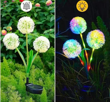 Solar Garden Lights Outdoor Decorative Glowing Dandelion Flower Lights for Outside Garden Decor Yard Patio Landscape Pathway Lawn Decorations (Color 3 Head*2)