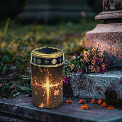 Golden Cross Solar Outdoor Lights, Waterproof Solar Pathway Lights,Auto On/Off Solar Lights, Solar Garden Lights for Grave Walkway Driveway Yard Backyard Lawn Landscape Decor