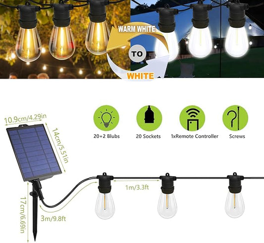 Color Changing Warm/Cool Solar Power Outdoor String Lights with Remote Control, for Backyard Garden Patio Pergola Gazebo Bistro Bedroom Christmas Wedding Party (62ft)