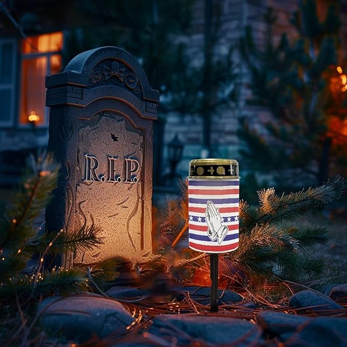 Pray Stripe Solar Garden Lights Outdoor Decorative Solar Stake Lights-Waterproof Warm White LED for Remembrance Gifts Cemetery Grave