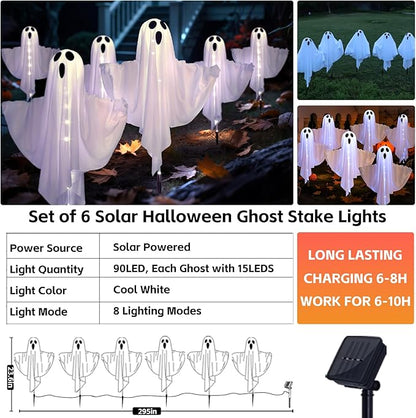 6-Pack Solar Ghost Lights for Halloween Decorations Outdoor, Light up Floating Scary Ghosts Decorations, Waterproof Solar Halloween Lights Outdoor for Yard, Garden, Pathway, Haunted House Party Decor