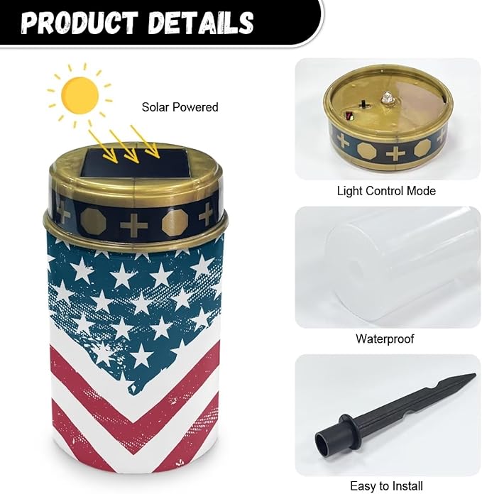 American Flag Print Solar Light Outdoor for Patriotic Waterproof Landscape Path Lights Decorative 4th of July Solar | Lumora