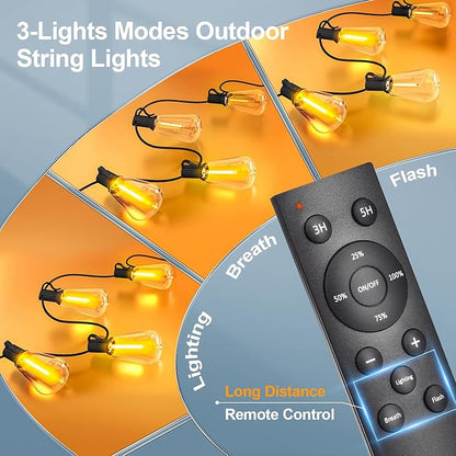 Outdoor String Led Patio Lights - 200Ft 60M Outside Waterproof Light With Remote Dimmable ST38 Shatterproof Bulb Connectable Hanging Outdoor Electric Lighting For Backyard Yard Gazebo Porch Party