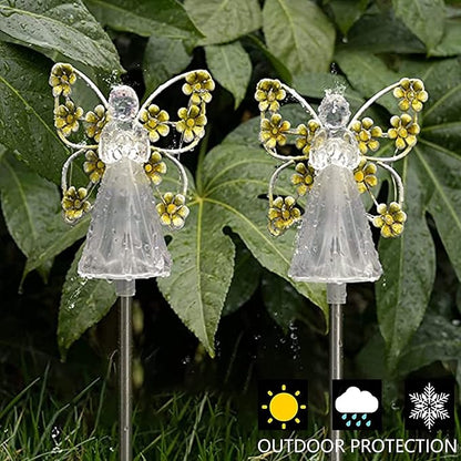 Solar Garden Lights 2pcs Fairy Garden Ornaments Outdoor Solar Pathway Lights, Flower Fairy Resin Figurine Lamp for Courtyard Lawn, Commemorate Gift (Color : Yellow)