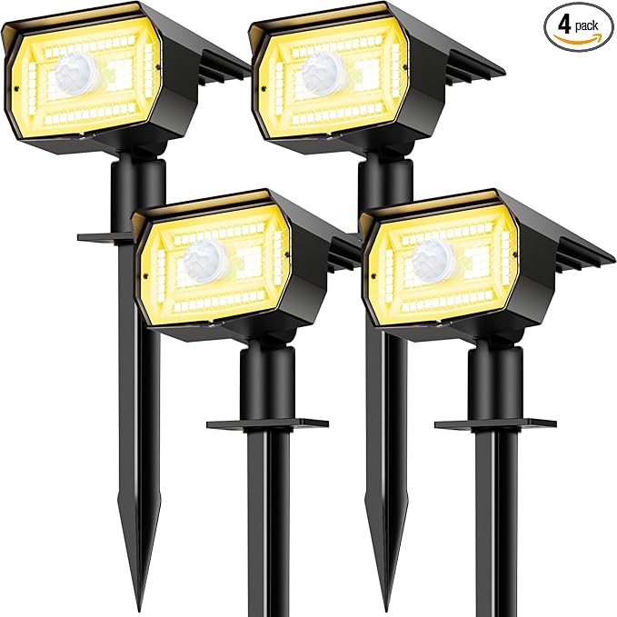 Solar Spot Lights Outdoor Motion Sensor with 3 Modes, [ 4 Pack/56 LED ] Solar Spotlights Outdoor Waterproof 2-in-1 | Lumora