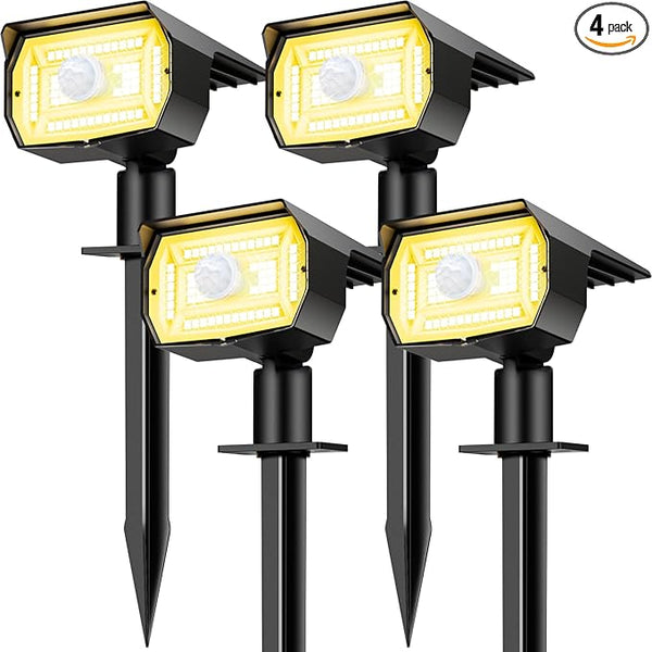 Solar Spot Lights Outdoor Motion Sensor with 3 Modes, [ 4 Pack/56 LED ] Solar Spotlights Outdoor Waterproof 2-in-1 | Lumora