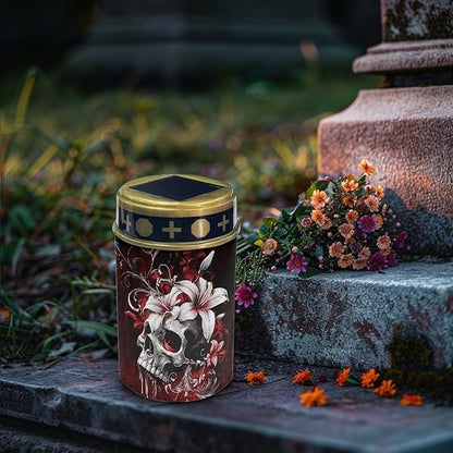Garden Stake Light,Skull White Flowers Solar Lights for Cemetery Grave,Solar Pathway Lights Outdoor,Lawn Yard Patio Garden Decor