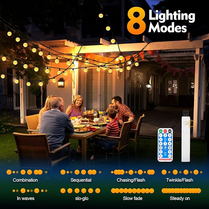 SMY Lighting 22FT Rechargeable Battery Operated 50 LED Crystal Globe String Lights Outdoor/Indoor, Patio Hanging | Lumora