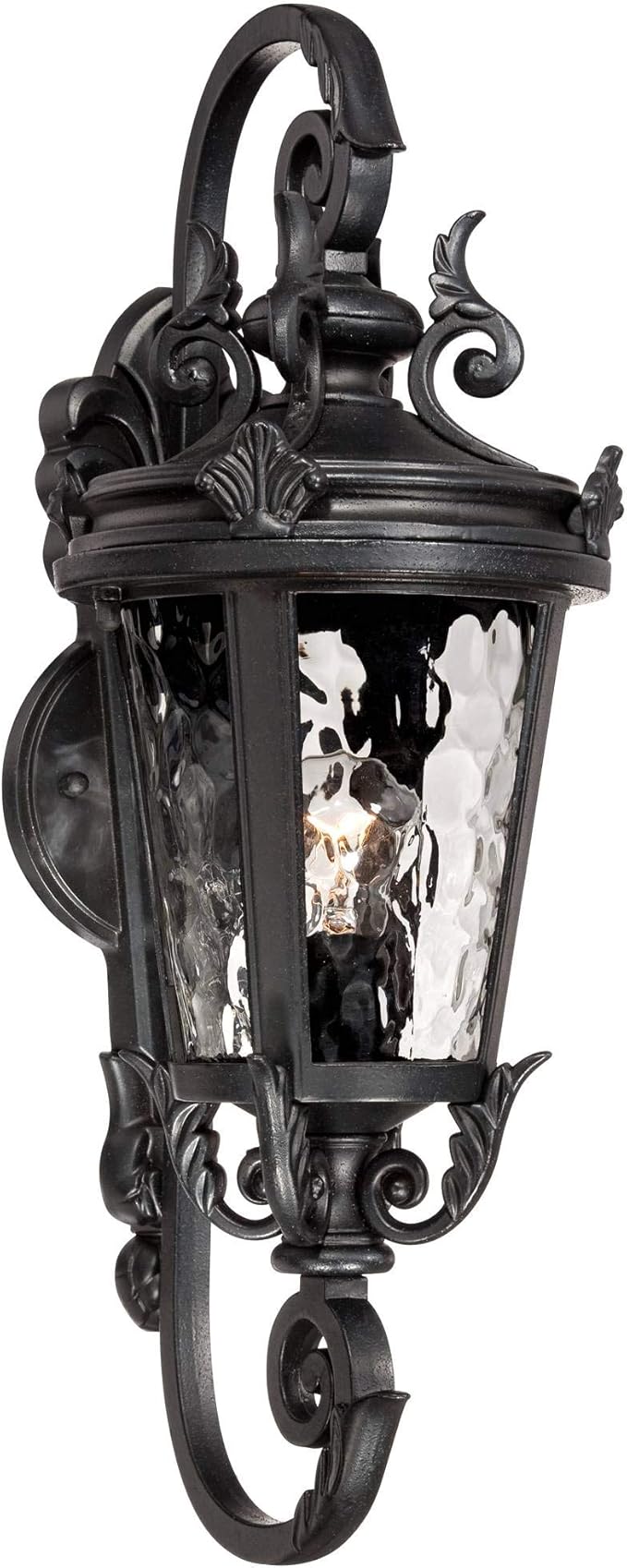 John Timberland Marseille Traditional Outdoor Wall Light Fixture Black Steel Scroll 19" Clear Hammered Glass | Lumora