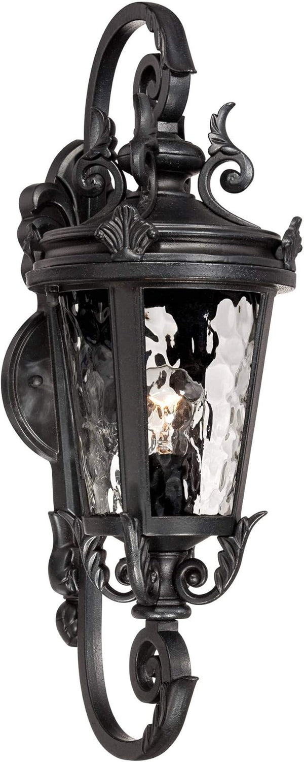John Timberland Marseille Traditional Outdoor Wall Light Fixture Black Steel Scroll 19" Clear Hammered Glass | Lumora