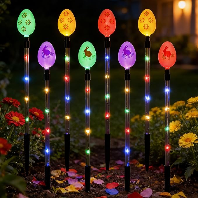 8 Packs Multicolored Solar Easter Egg Stake Lights for Easter Decorations, Outdoor Waterproof Solar Easterday Yard Stake Lighted Egg Lights for Garden Patio Yard Pathway Lawn Decor