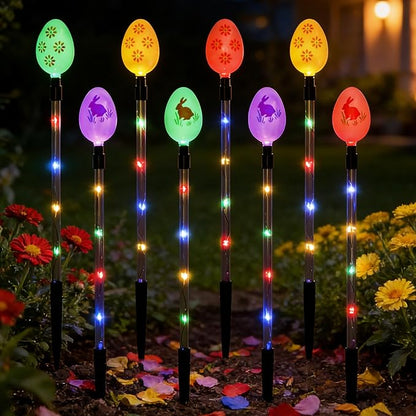 8 Packs Multicolored Solar Easter Egg Stake Lights for Easter Decorations, Outdoor Waterproof Solar Easterday Yard Stake Lighted Egg Lights for Garden Patio Yard Pathway Lawn Decor