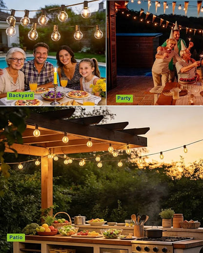 Outdoor-String-Lights-Patio-LED-Light-Outside 75FT Waterproof Dimmable Remote Outdoor Lighting 75 Globe Plastic G40 Bulbs Hanging Lights Connectable for Backyard Porch Party 1FT Bulbs spacing