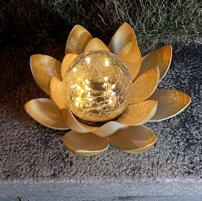 anso Outdoor Solar Light Lotus Flower Lamp Garden Decoration Waterproof Solar Path Light (Beige)