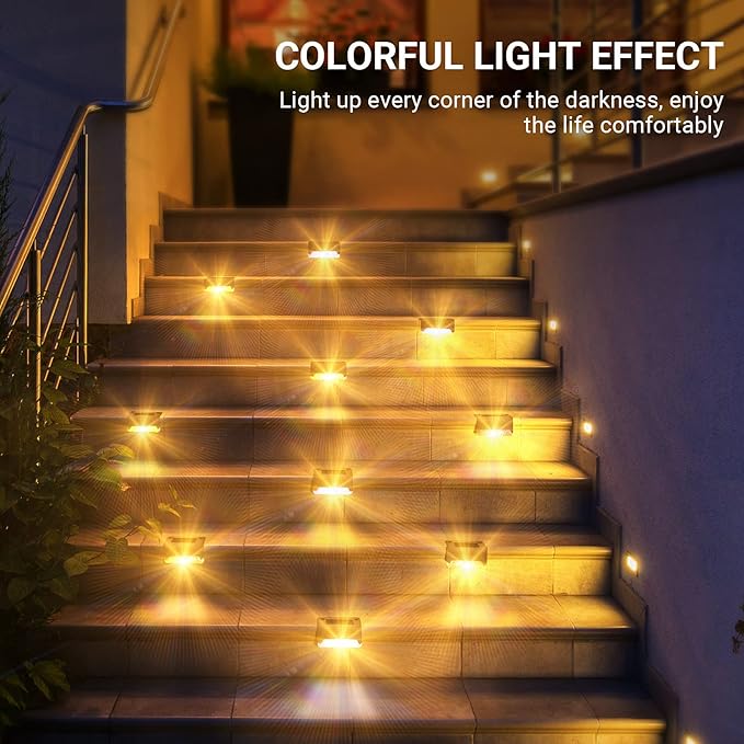 Outus LED Solar Deck Lights Waterproof LED Solar Step Lights Powered Stair Lights for Outdoor Fence Yard Patio Walkway and Pathway