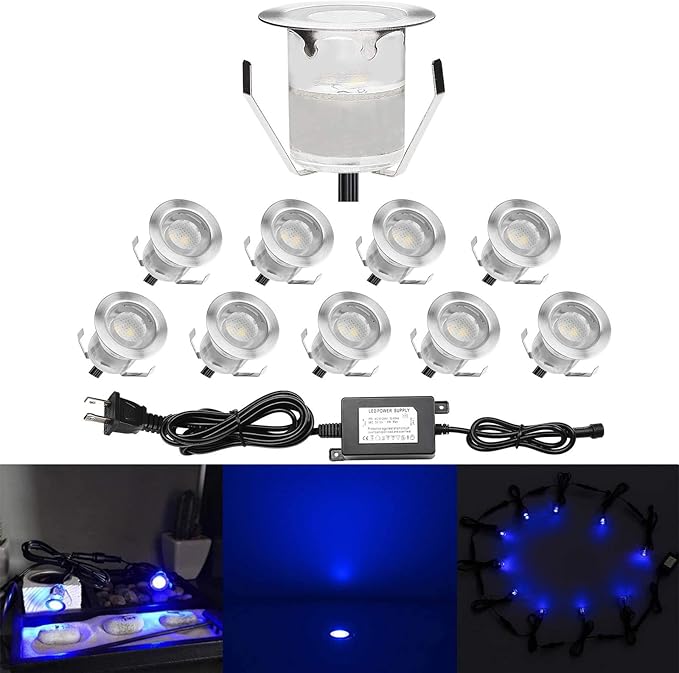 Pack of 10 Low Voltage LED Deck Light Kit Waterproof Outdoor Step Stairs Garden Yard Patio Landscape Decor Lighting Blue Lamp