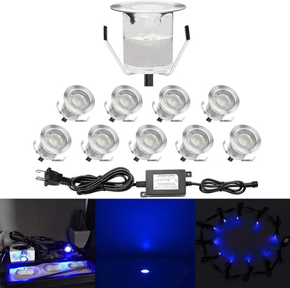 Pack of 10 Low Voltage LED Deck Light Kit Waterproof Outdoor Step Stairs Garden Yard Patio Landscape Decor Lighting Blue Lamp