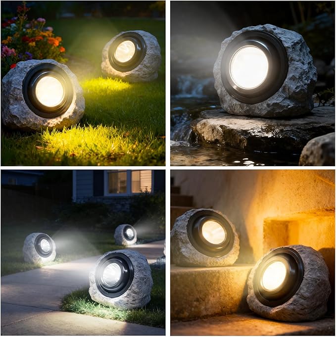 Solar Powered Rock Lights Outdoor- 1 Pack Super Bright Solar Spot Garden with 2 Lighting Modes, IP65 Waterproof Outdoor Decorative for Garden,Backyard, Roads, Yard, Patio Landscape,Sidewalks